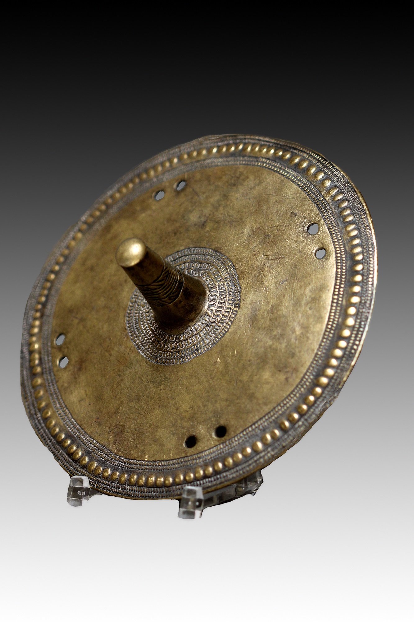 Borana brass ornament, Ethiopia with raised dots and incised patterns.  www.gallerytribalart.com