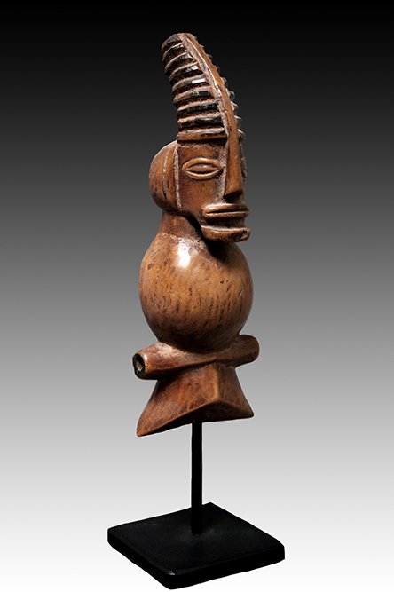 Chokwe whistle of ancestor with antelope horn.  www.gallerytribalart.com