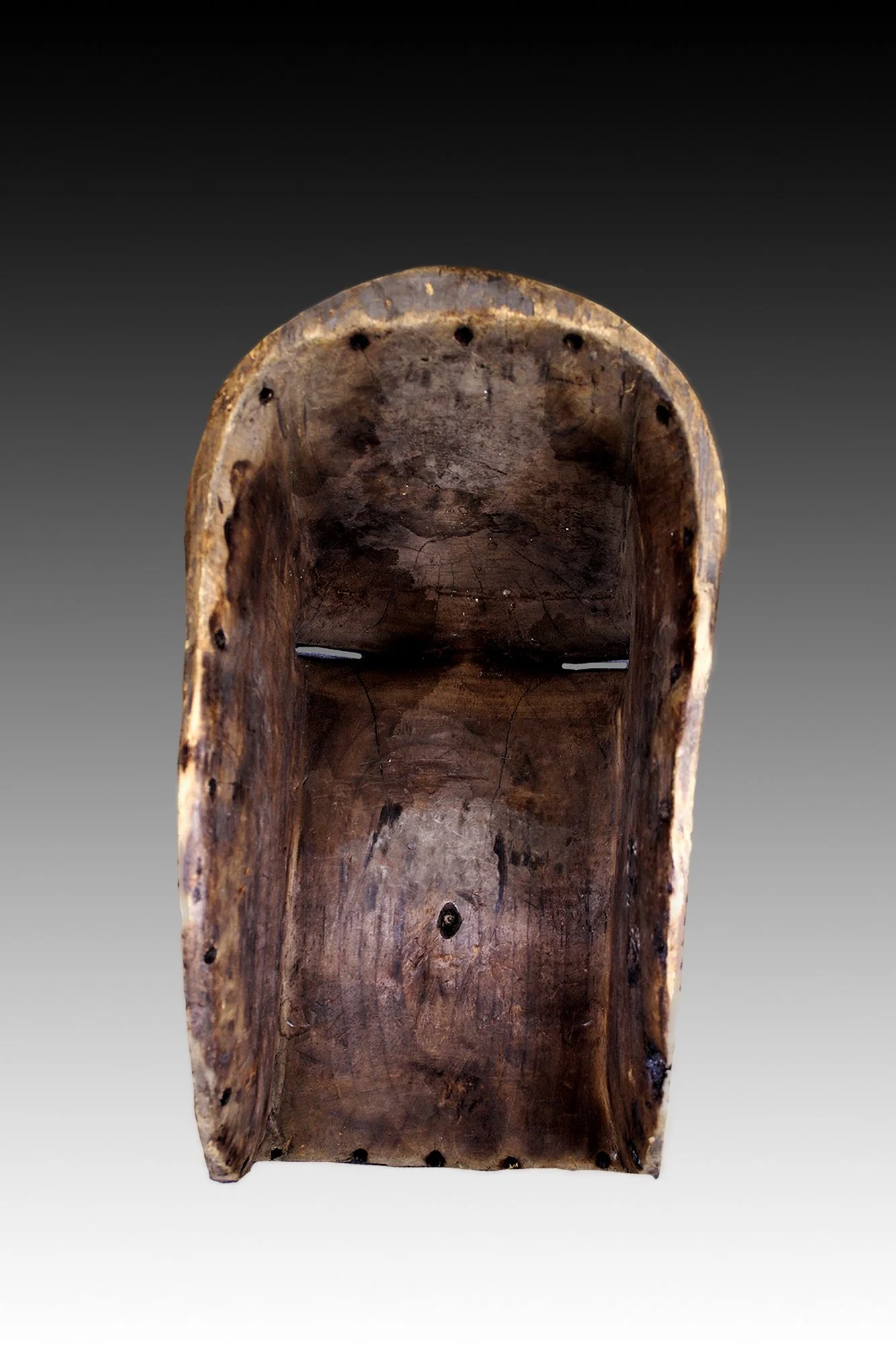 Songye Kifwebe mask, back side view shows patina.  www.gallerytribalart.com