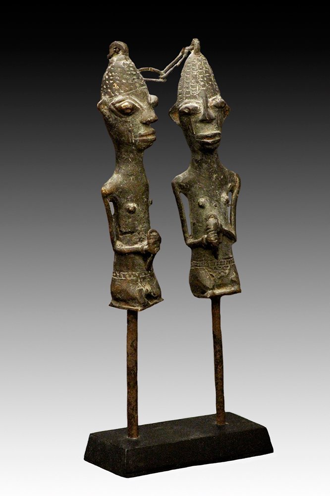 Ogboni bronze figures worn about the neck for protection.  www.gallerytribalart.com