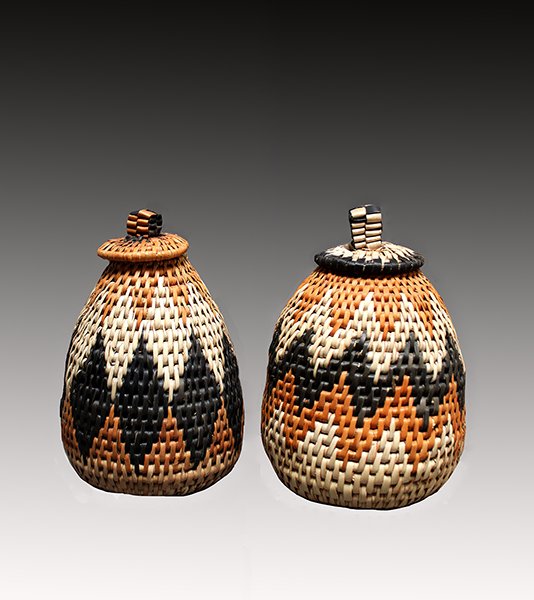 Zulu herb baskets made from grasses and natural dyes.  www.gallerytribalart.com