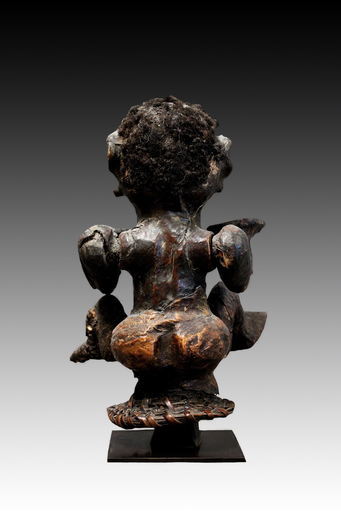 Widekum headdress, back view, figure covered by antelope hide and human hair.  www.gallerytribalart.com