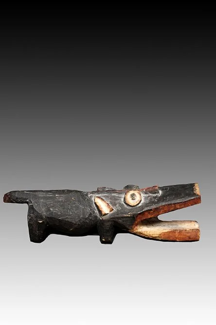 Mambila crocodile traditional wood carved animal figures from Cameroon.  www.gallerytribalart.com