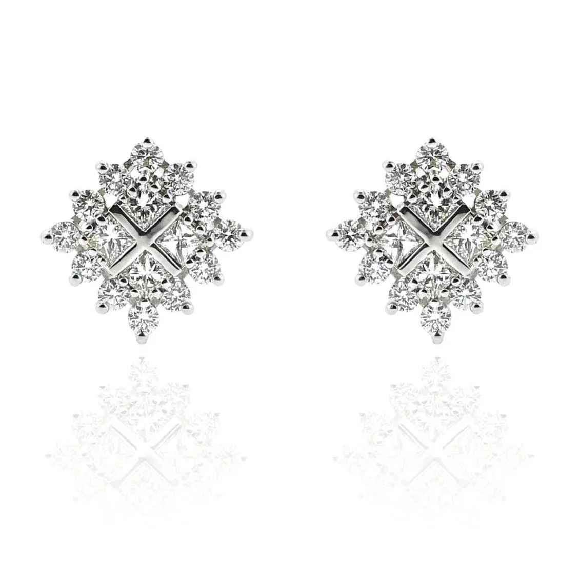X Diamond Earrings in 18K White Gold