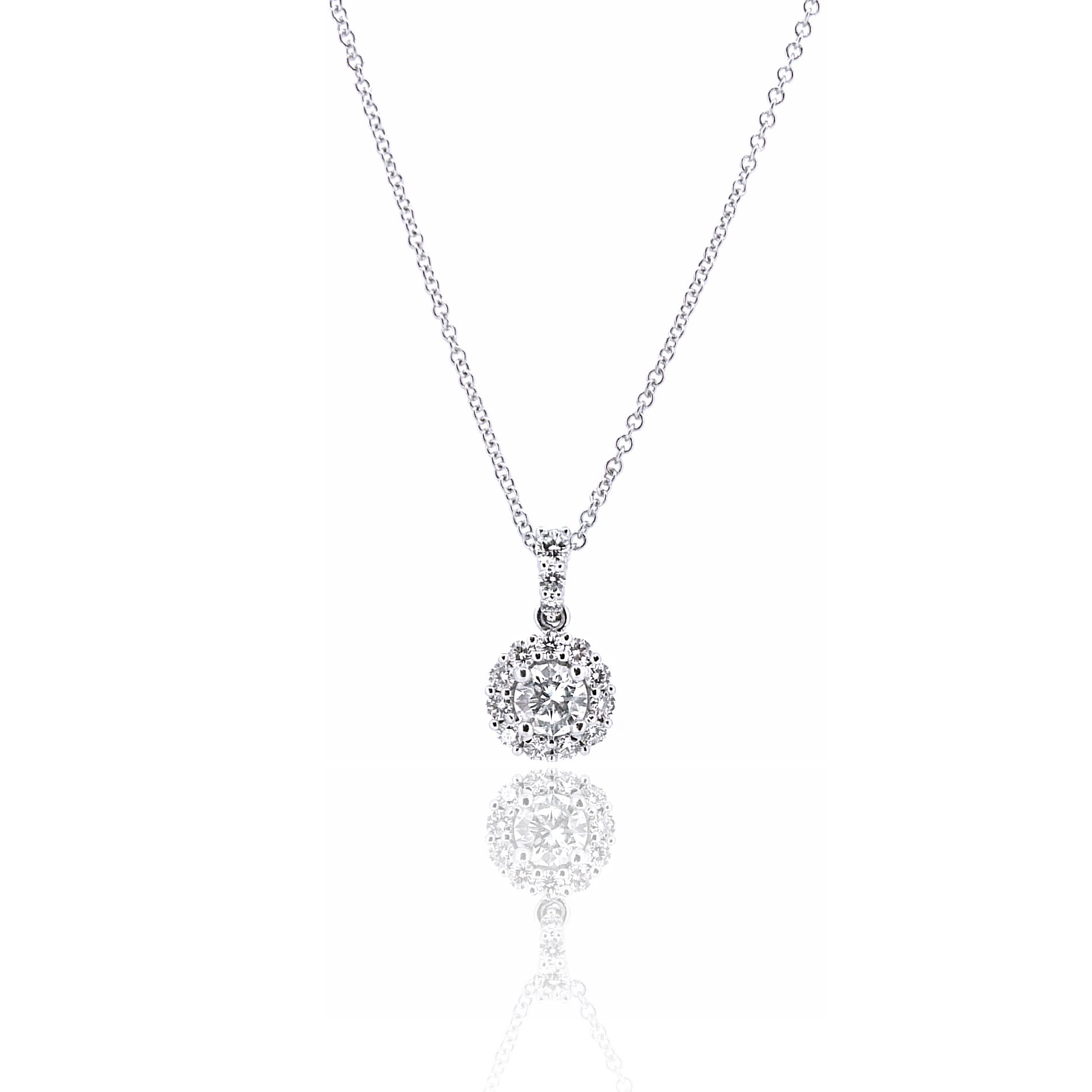 Halo Princess Diamond Pendant 18K White Gold - Roman | Angelic Diamonds