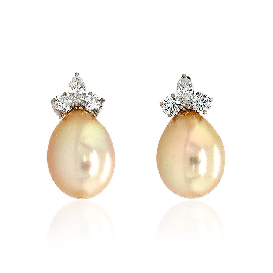 South Sea Gold Pearl Earrings in Gold with Diamonds - 9-10mm – Maui Divers  Jewelry