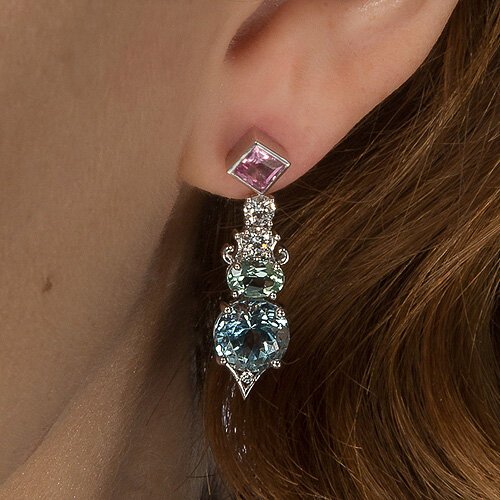 Art Deco Style Aquamarine Diamond Drop Earrings 18ct Gold 25ct Of Aqua –  Antique Jewellery Online