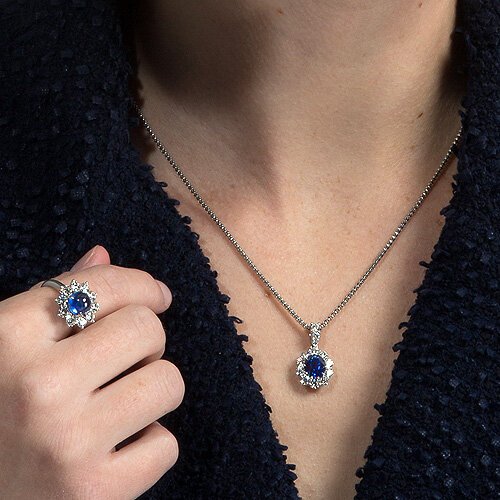 Italian Made Fancy Shaped Blue Sapphire Diamond Necklace | Chennai Diamonds