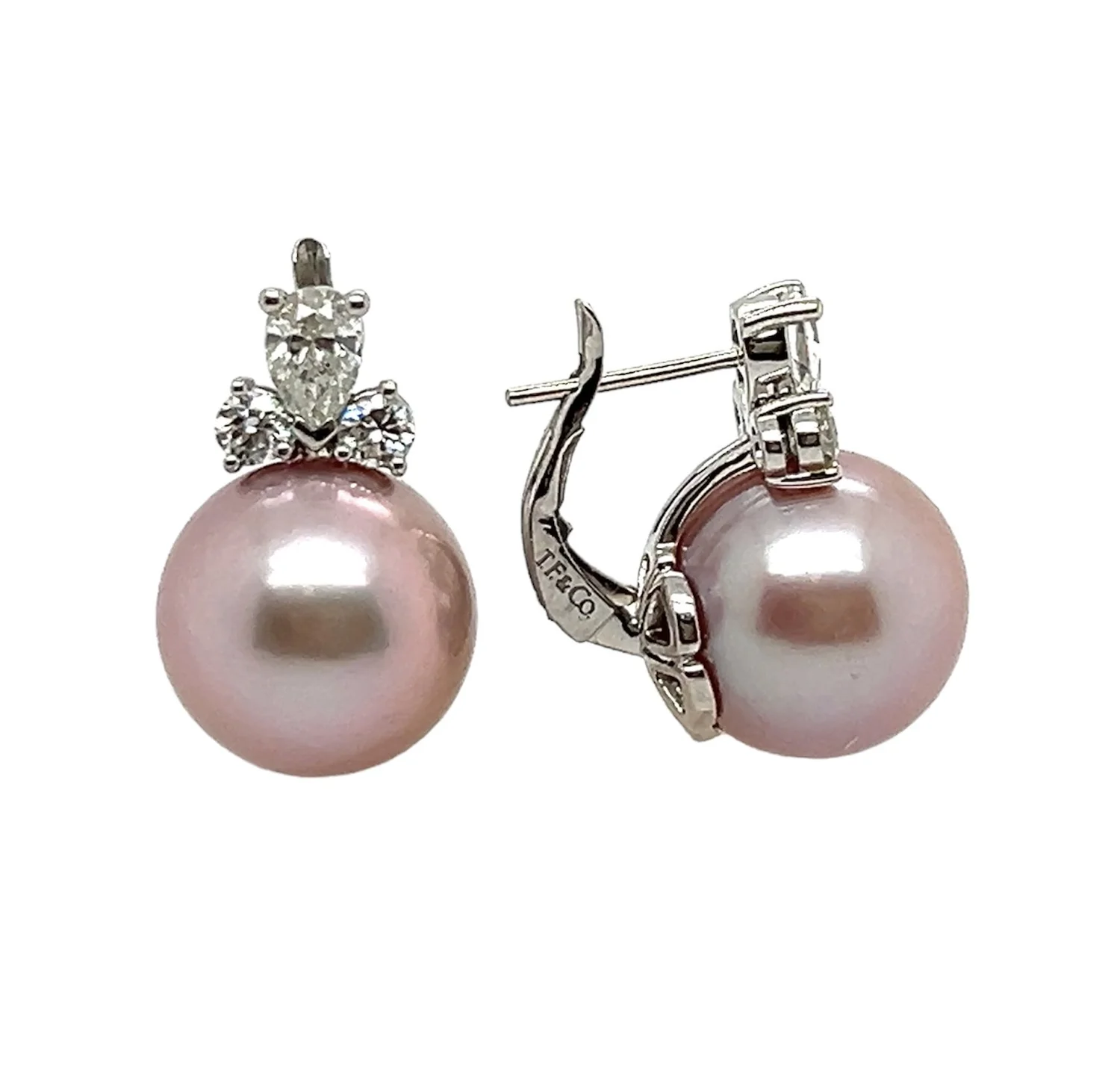 Pink Freshwater Pearl and Diamond Earrings: Foster Fine