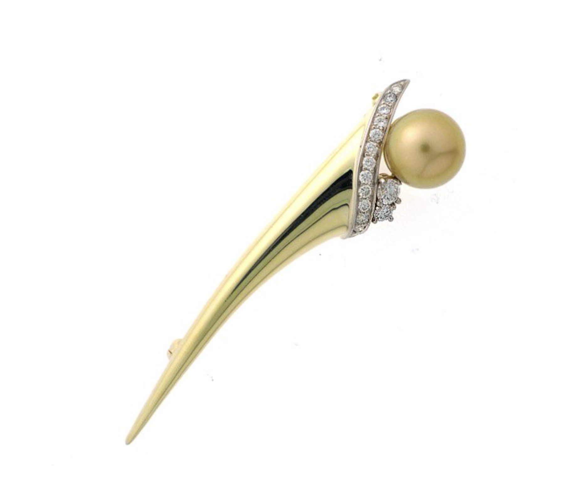 Gold and Diamond Pin with Golden Pearl: Foster Fine