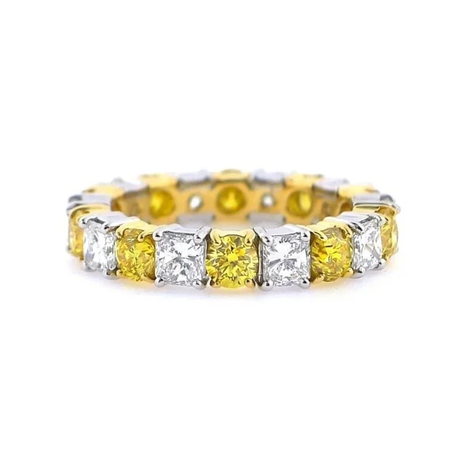 Fancy Yellow and White Natural Diamond Eternity Band