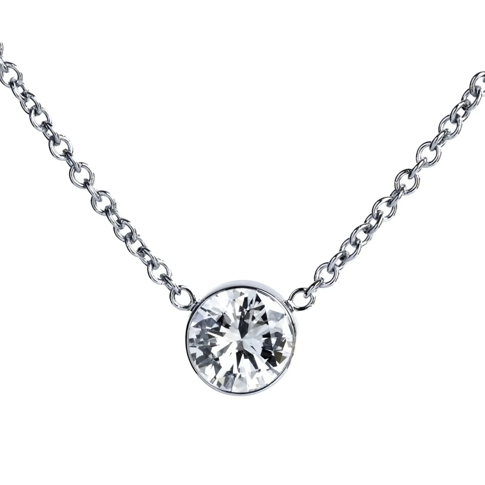 Bezel Set Diamond Necklace in White Gold