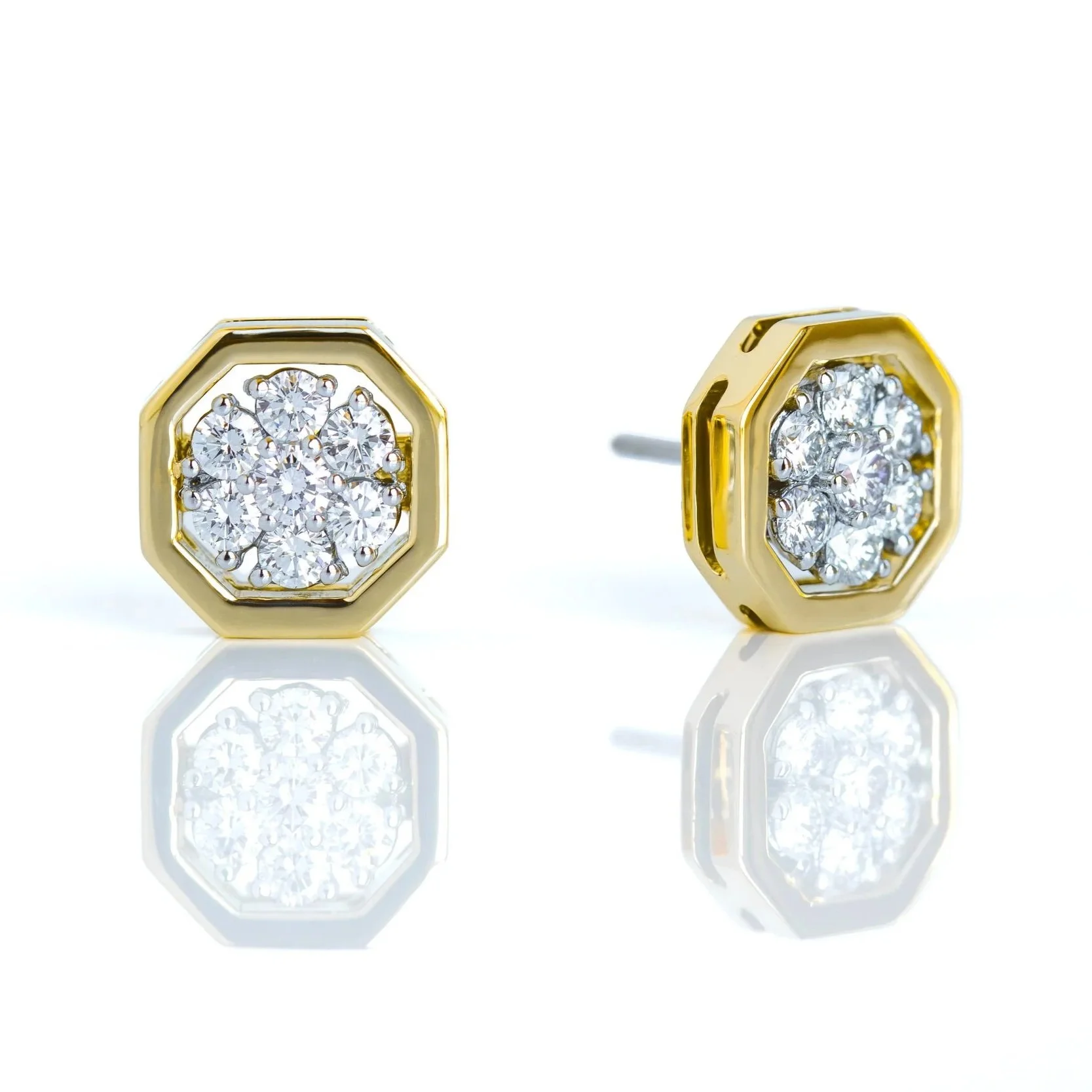 Diamond Cluster Octogon Earrings - TFCo Vintage