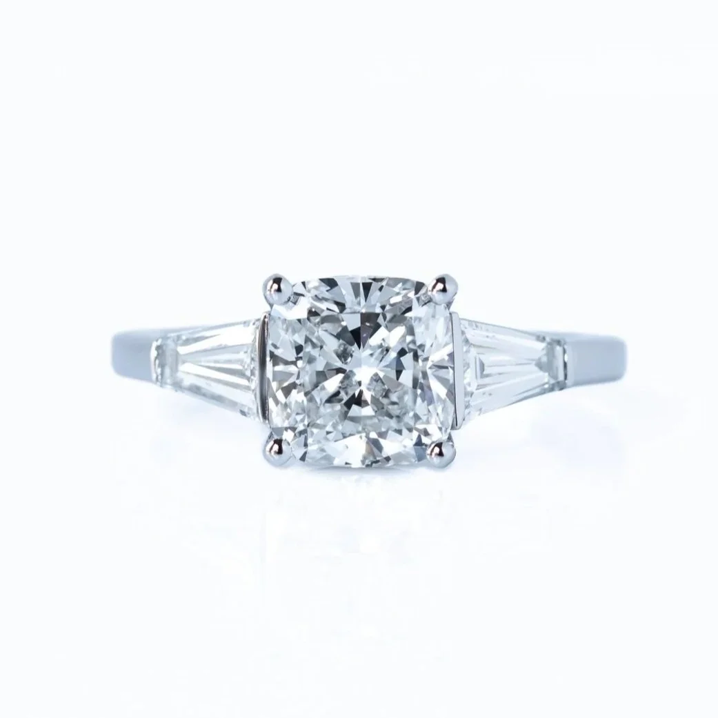 Cushion Cut & Tapered Baguette Diamond Ring