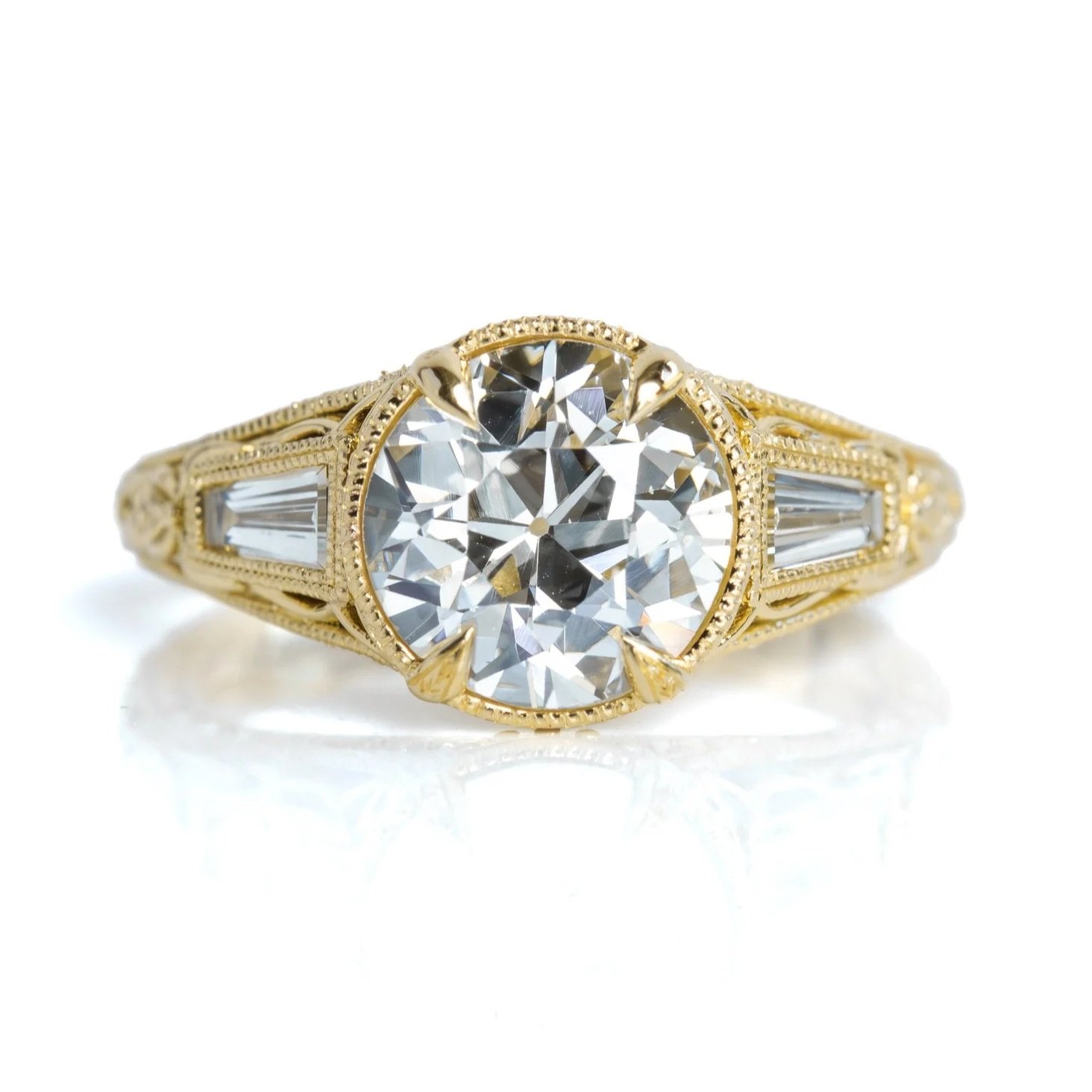 Diamond Antique-Style Hand-Engraved Ring