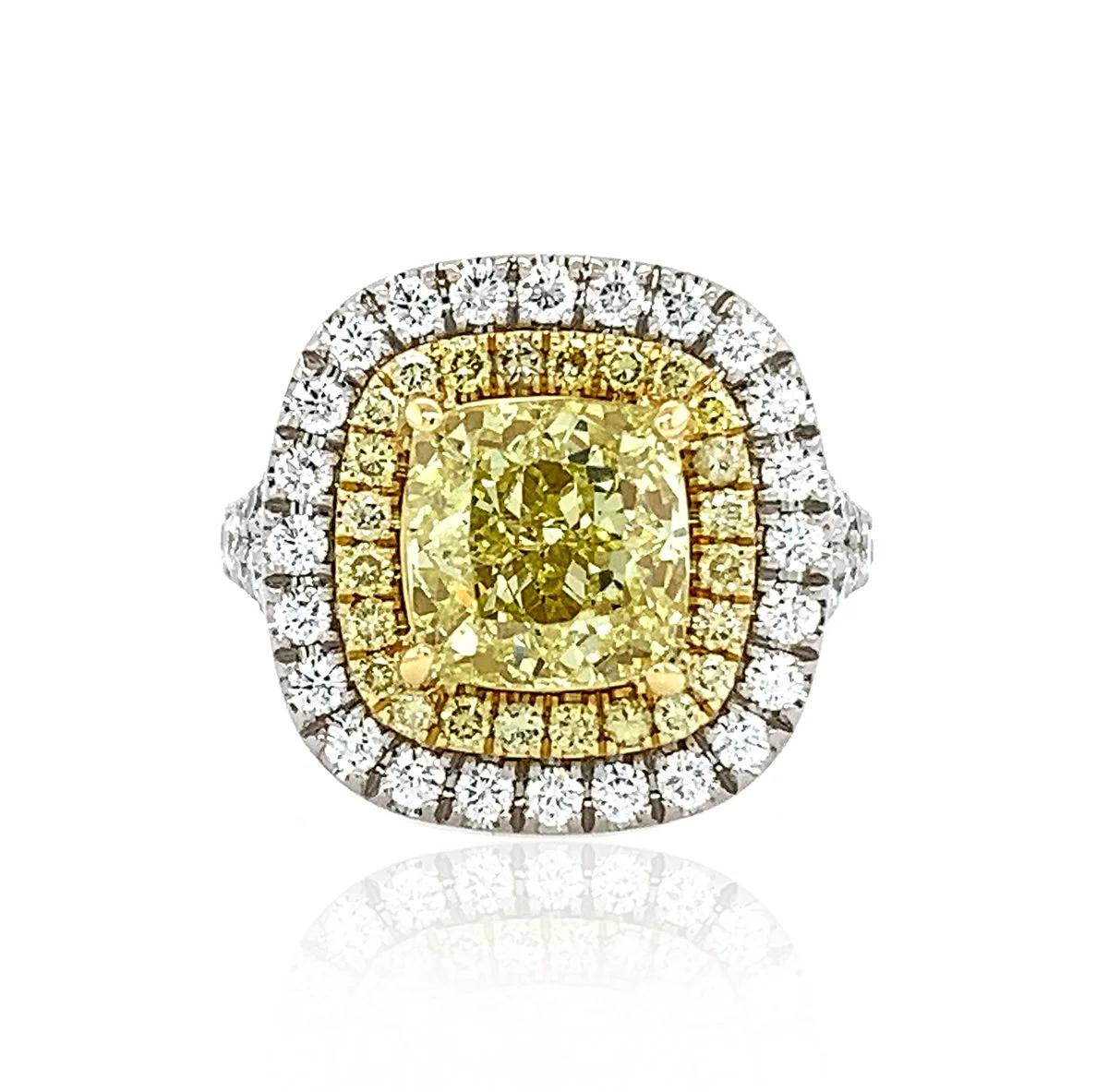 Yellow & White Diamond Double-Halo Ring