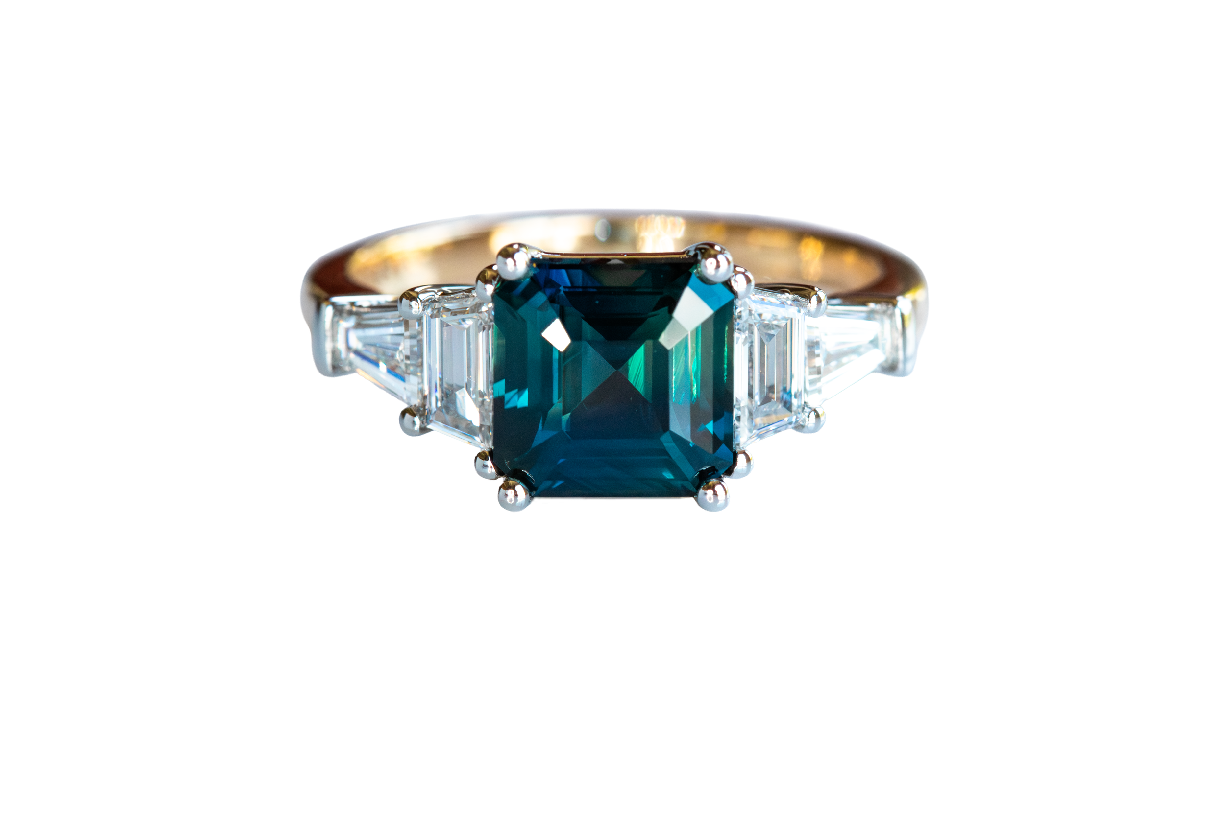 Asscher-Cut Teal Sapphire & Diamond Ring