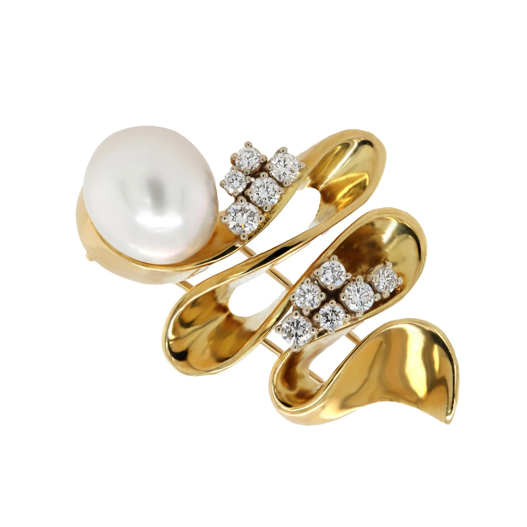 South Sea Pearl & Diamond Ribbon Pin