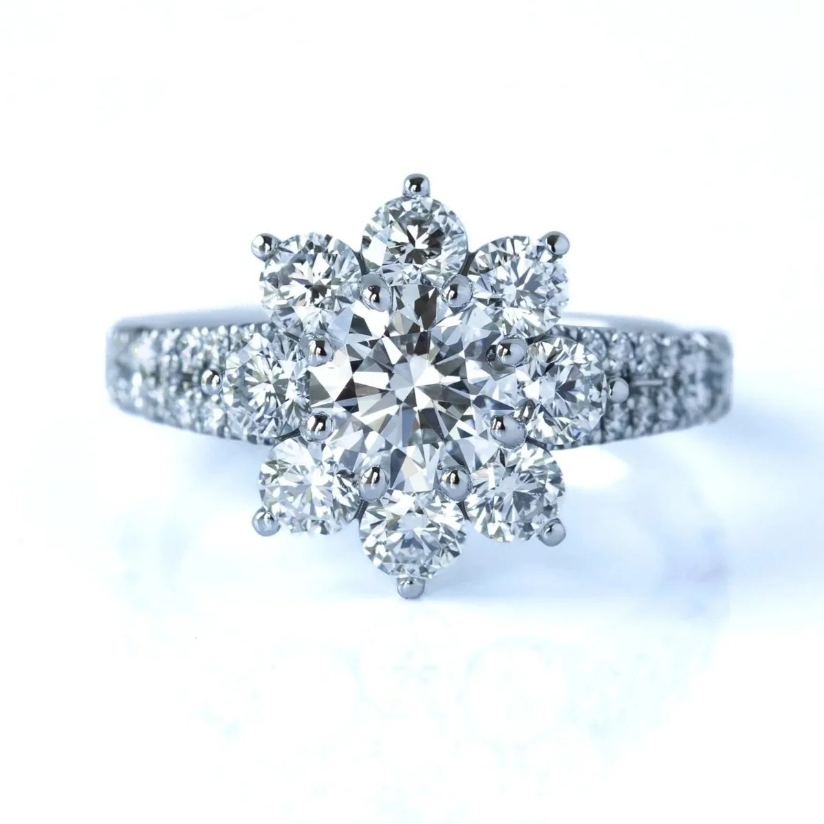 Platinum & Diamond Split Shank Flower Ring