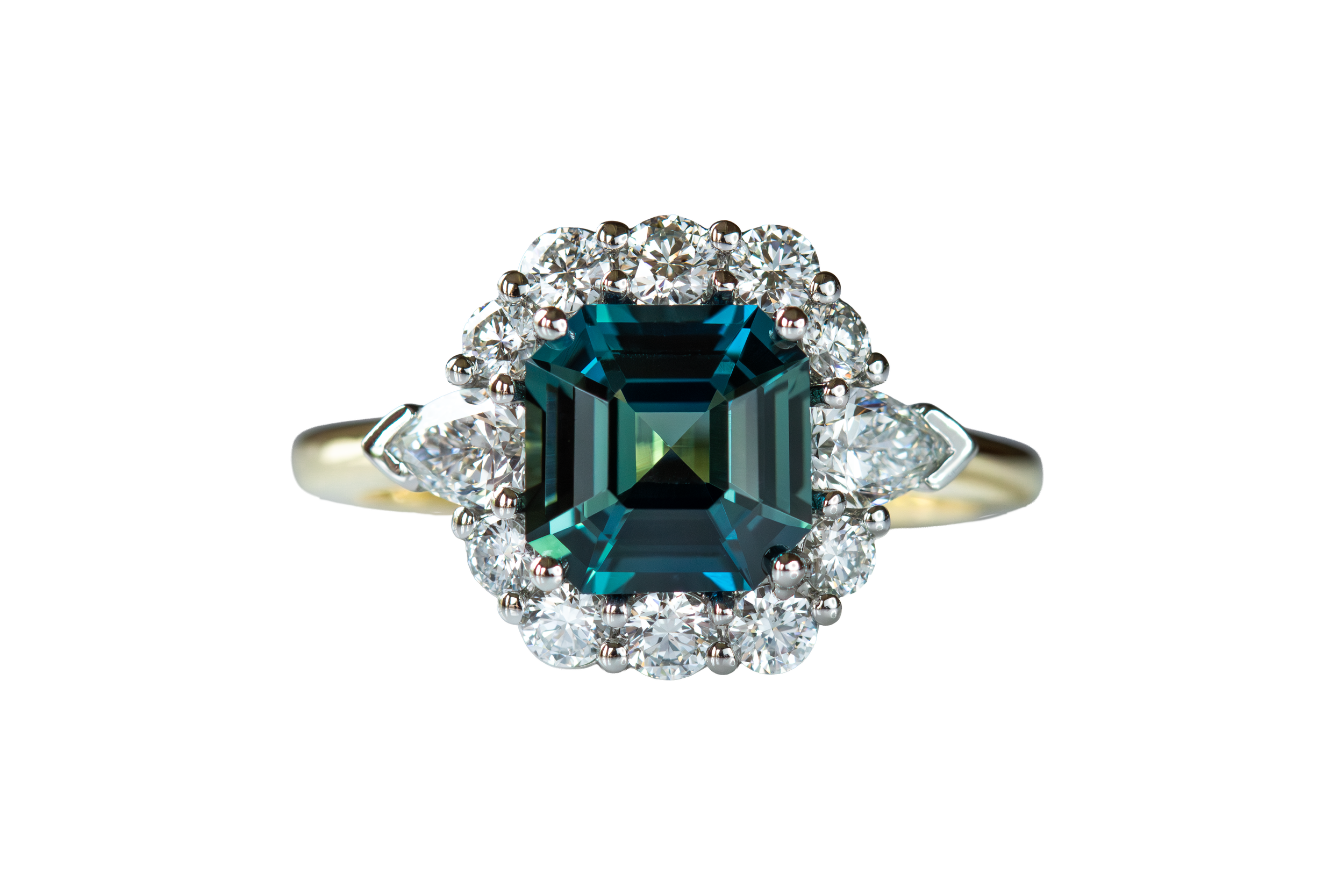 Teal Sapphire & Diamond Ring