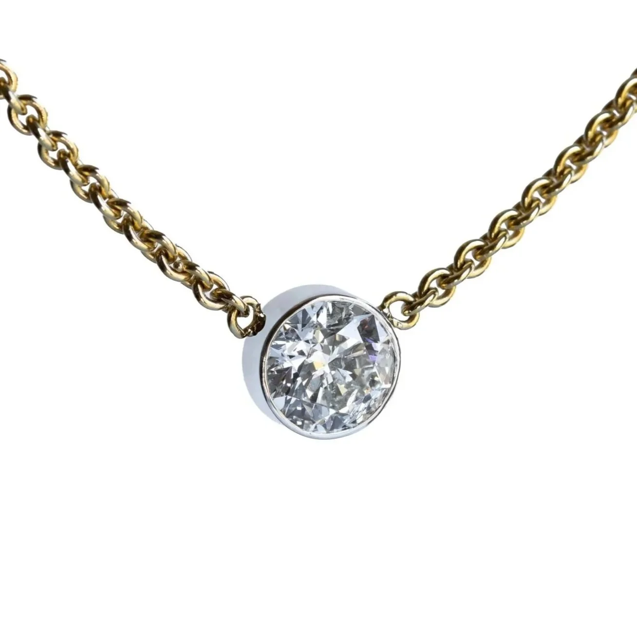 Bezel Set Diamond Necklace in Yellow Gold