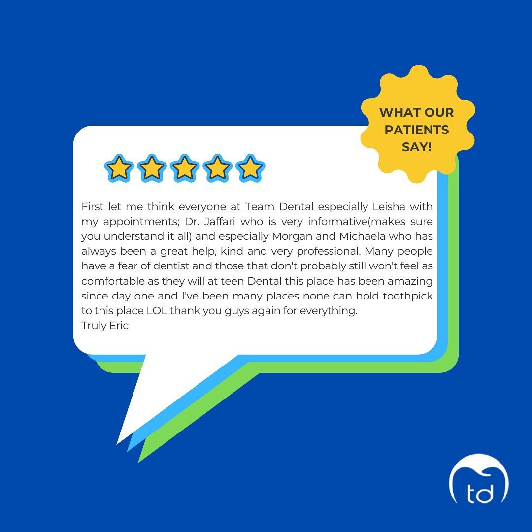 &bull; Real Reviews from our Swedesboro patient! 5 stars ⭐️⭐️⭐️⭐️⭐️
If you or anyone you know if interested in scheduling an appointment please  check out our website, the link is in our bio! teamdental.com 

#TeamDental #Invisalign #PlatinumProvider