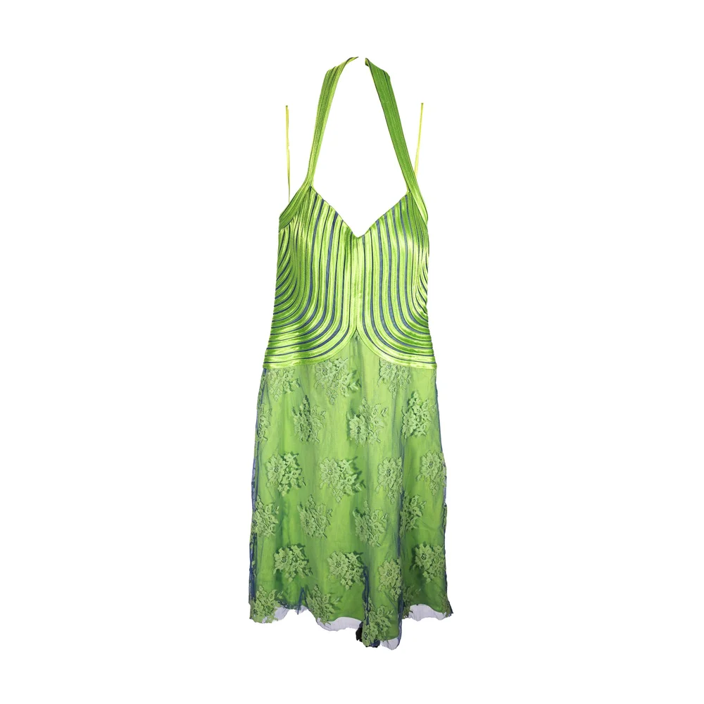 Mary. L Couture - Lime Green Halter Dress with Lace - Size: 6  The  Distinct Shop | Metro Detroit