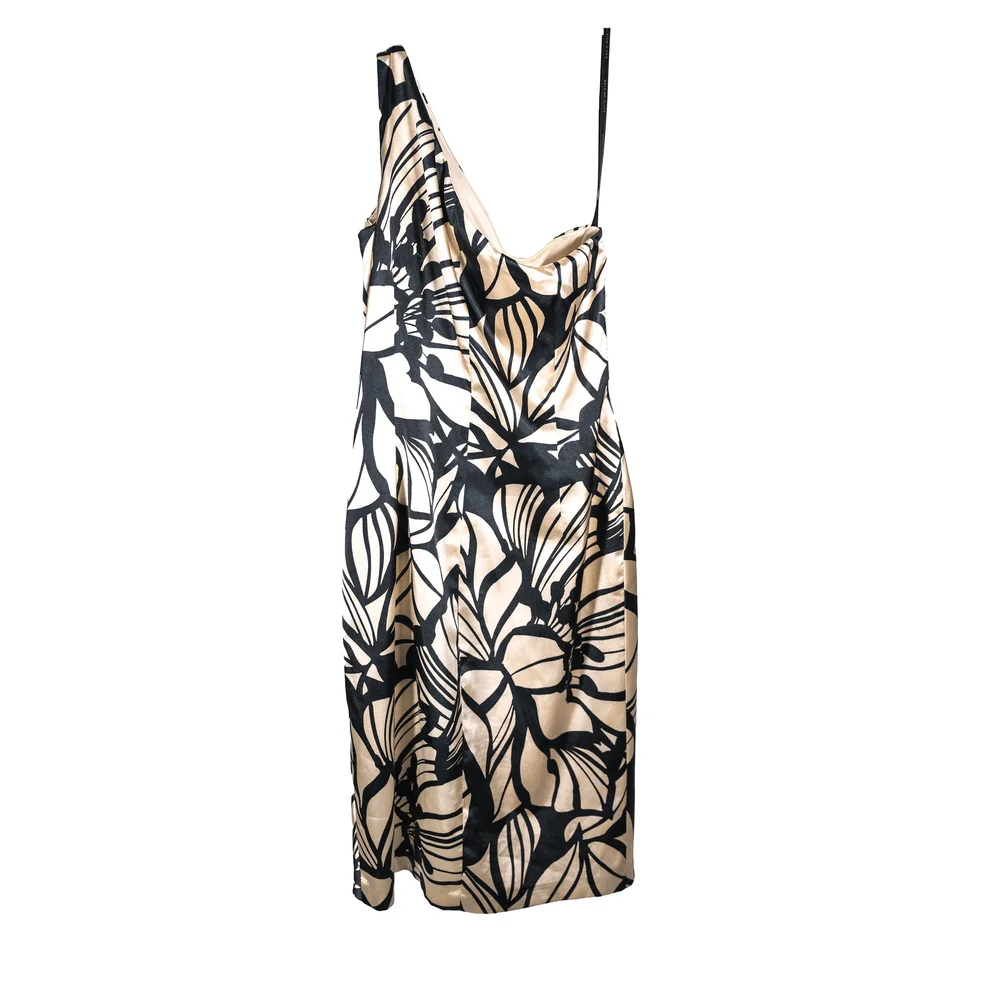 David Meister - Creme/Black Oriental Pattern Cut Off Shoulder Dress - Size: 4 The Distinct Shop | Metro Detroit David Meister - Creme/Black Oriental Pattern Cut Off Shoulder Dress - Size: 4 The Distinct Shop | Metro Detroit