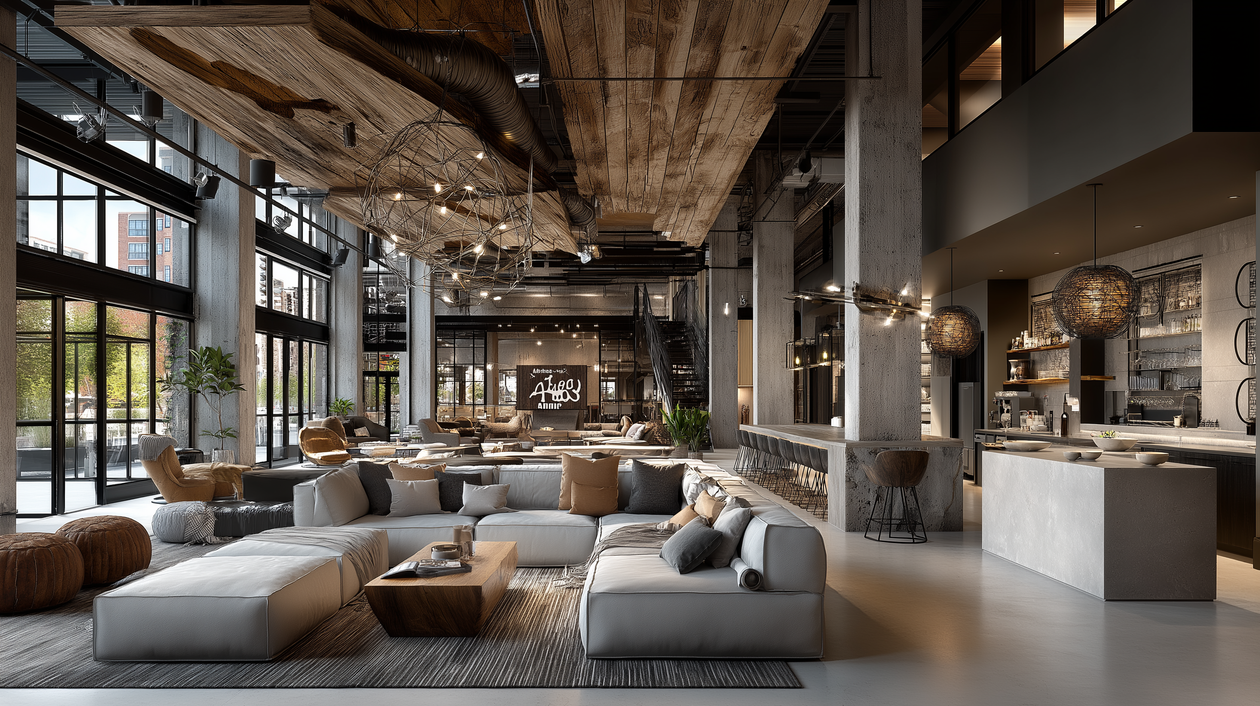 Multifamily amenity space with warm lighting and social seating designed to increase resident engagement and dwell time