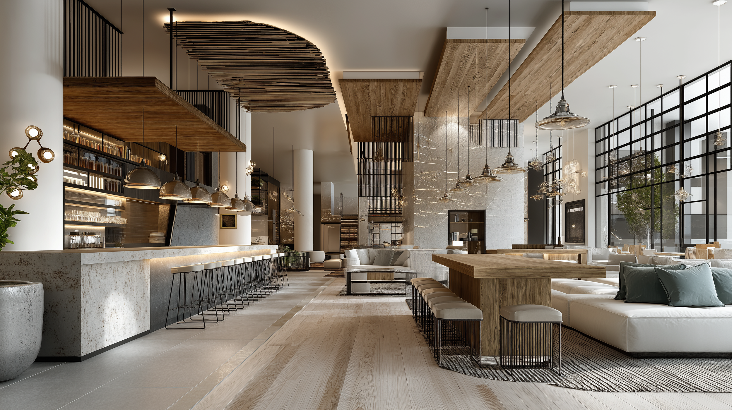 Hospitality interior with defined seating zones and natural guest movement supporting intuitive layout and longer dwell time