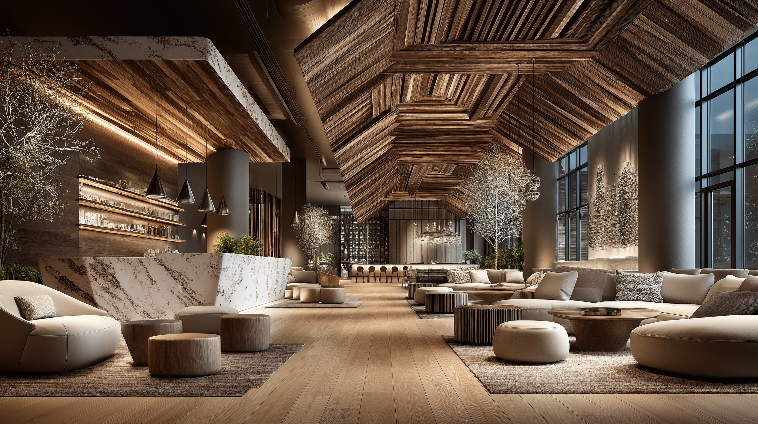 Luxury hospitality lounge with warm layered lighting and intimate seating designed to increase dwell time and guest engagement