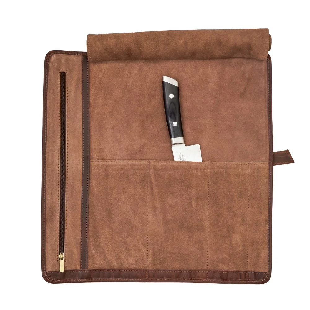 product photography leather knife roll