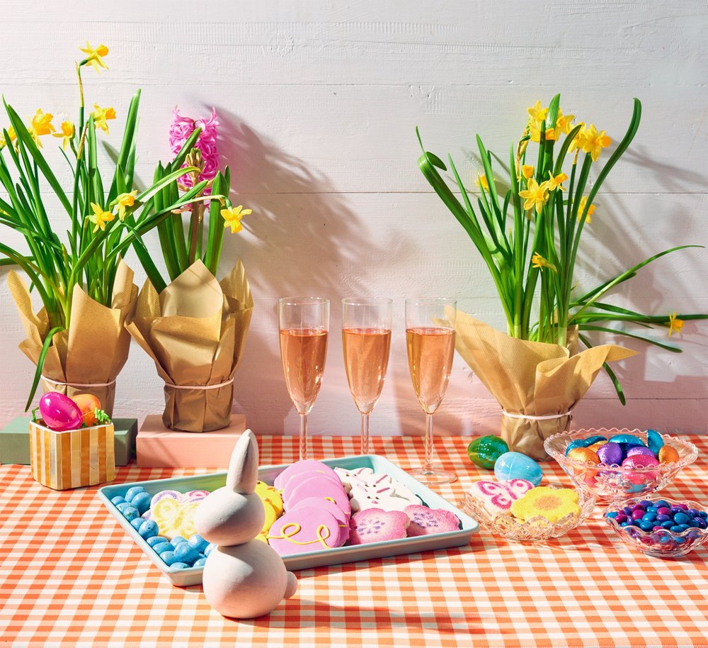 Easter table set with daffodils