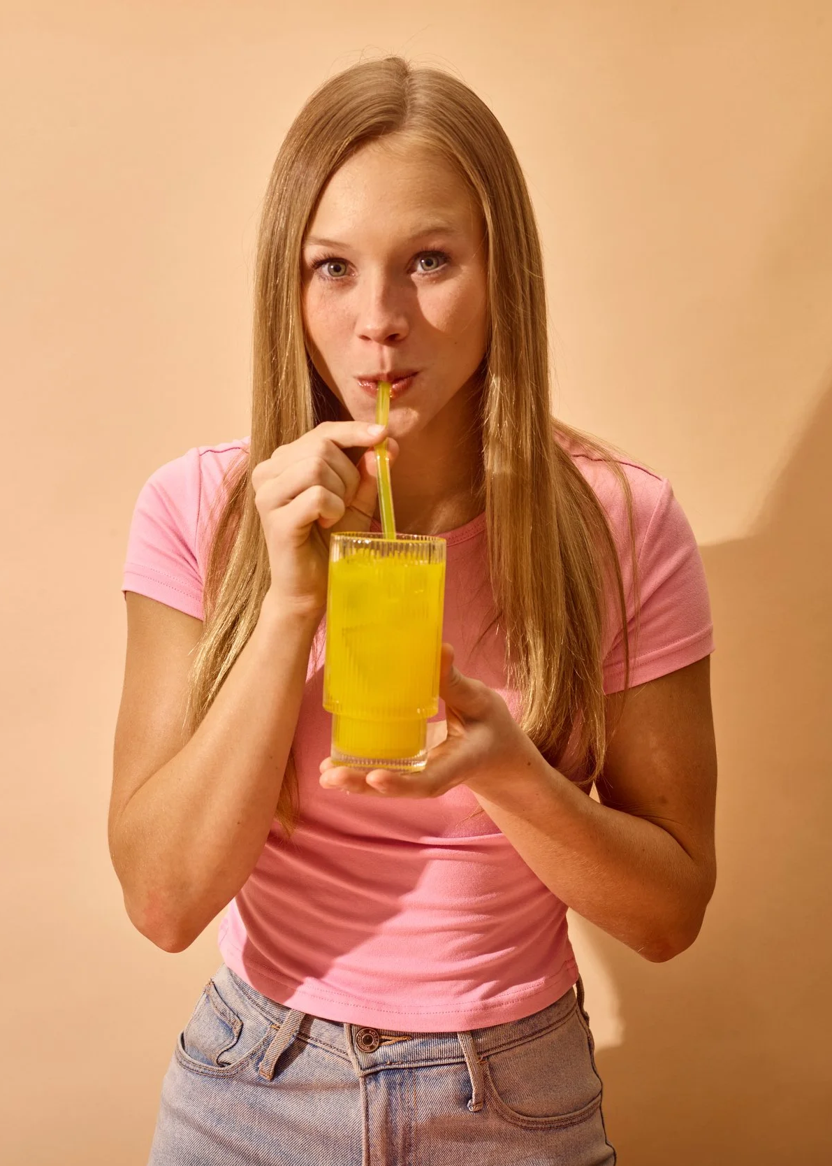 In-studio model shot with lemon