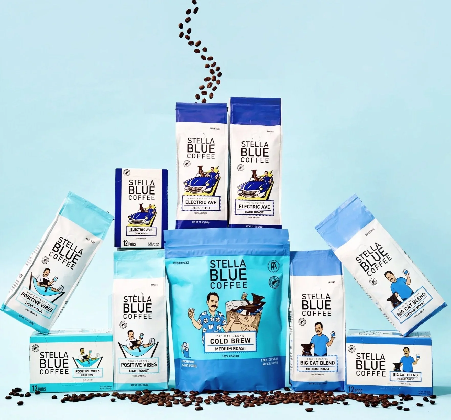 Family shot of coffee products in CPG branded photo