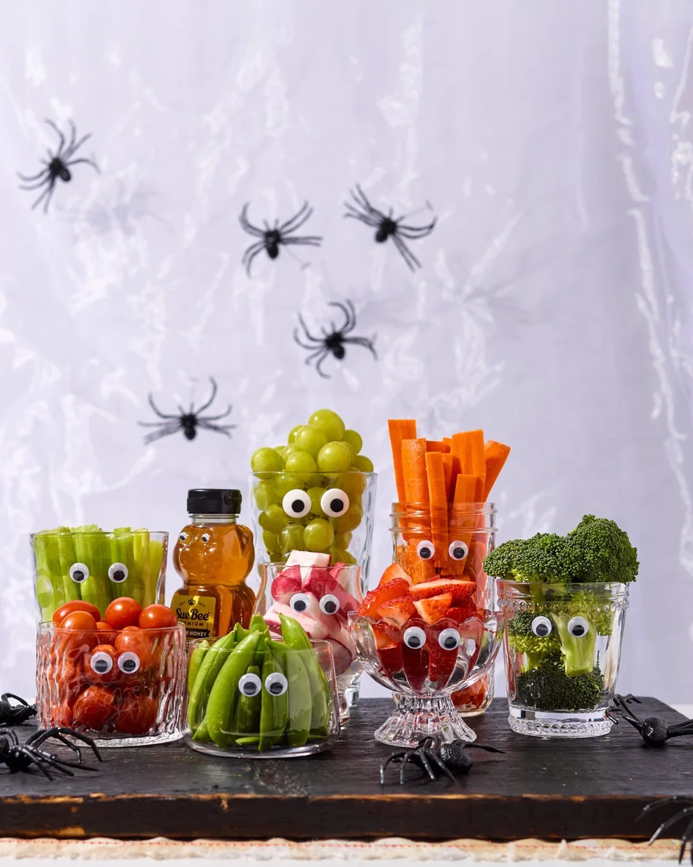 Halloween veggie monsters with spiders
