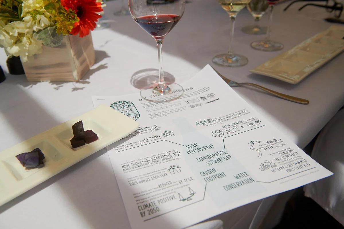Wine pairing menu card with red wine at a Kendall-Jackson garden dinner for the Culinary Institute of America