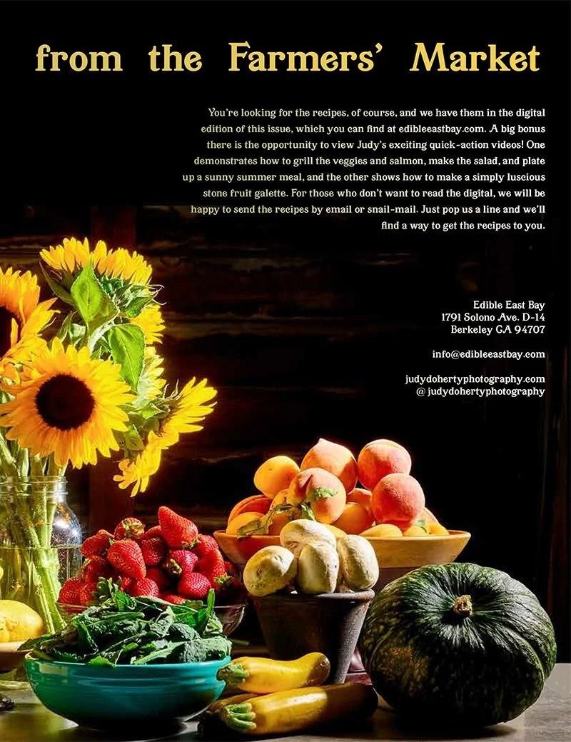 Edible East Bay spread, a simple grilled dinner from the farmers market, right page