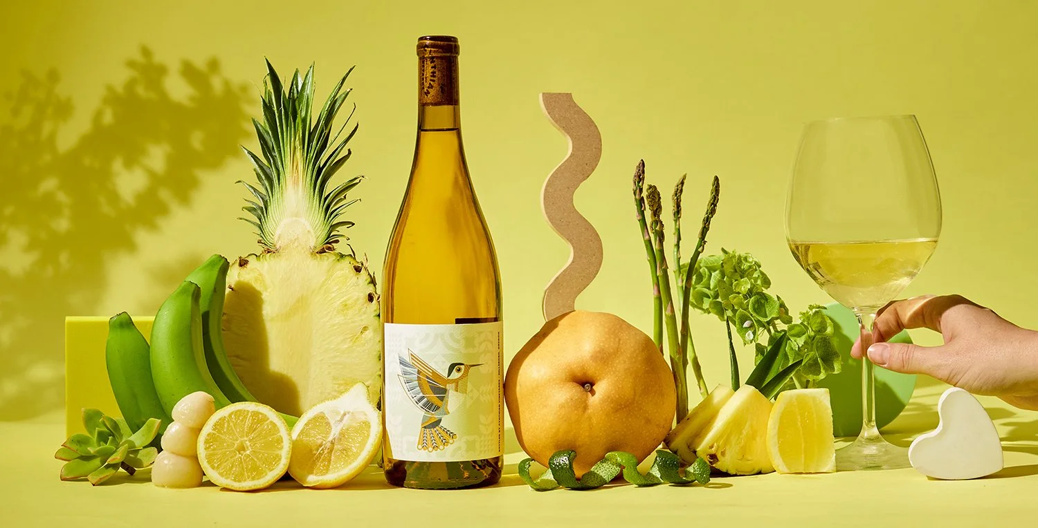 Still life photography art of flavor profile of a sauvignon blanc wine for Cynthian Vineyards