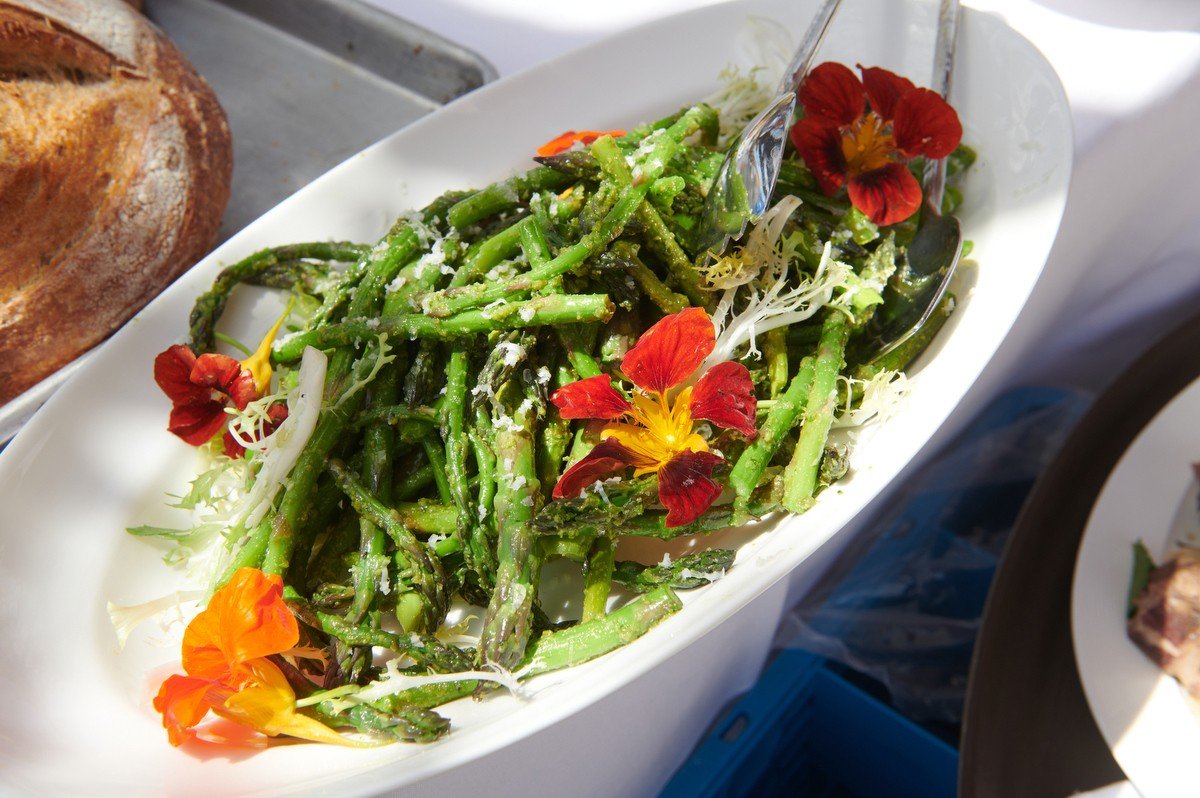 Green bean salad with nasturtiums at a Kendall-Jackson garden lunch, shot for the Culinary Institute of America