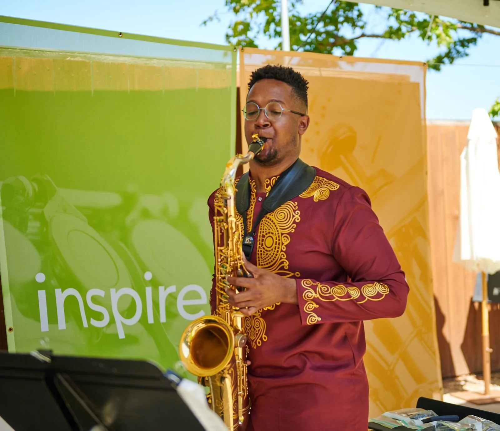 Saxophone player performing at a CIA at Copia event