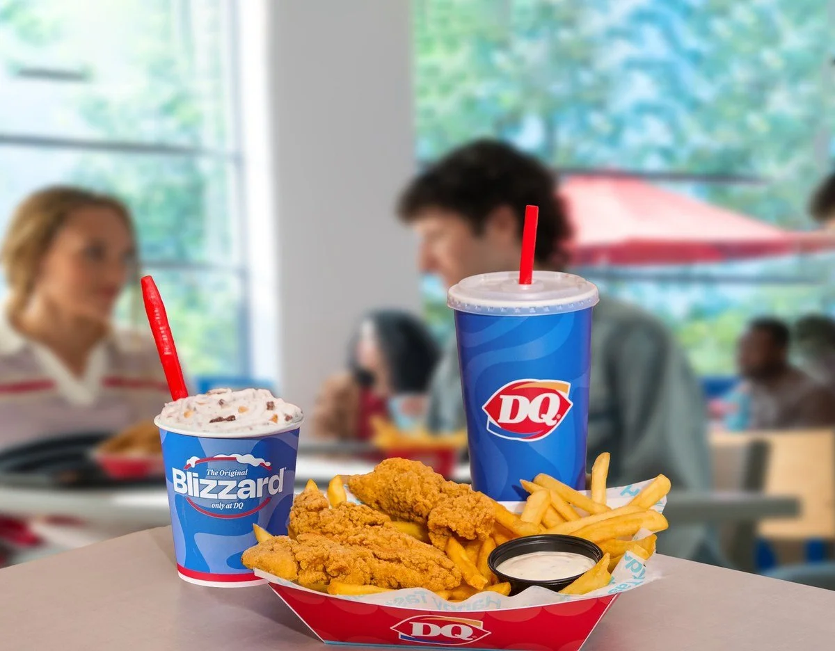 Friends sharing a Dairy Queen meal in the restaurant
