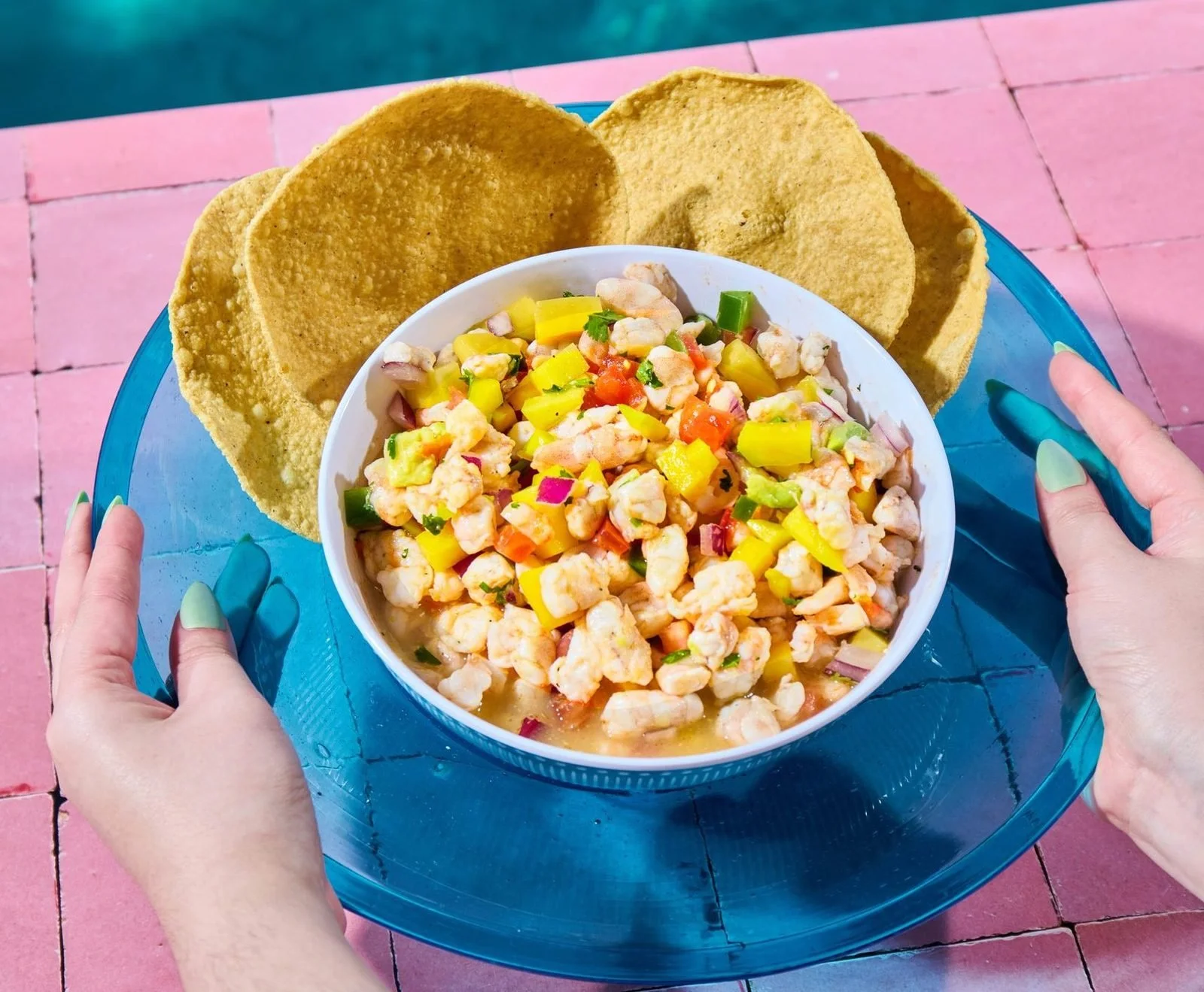 Food styling: ceviche with tostadas