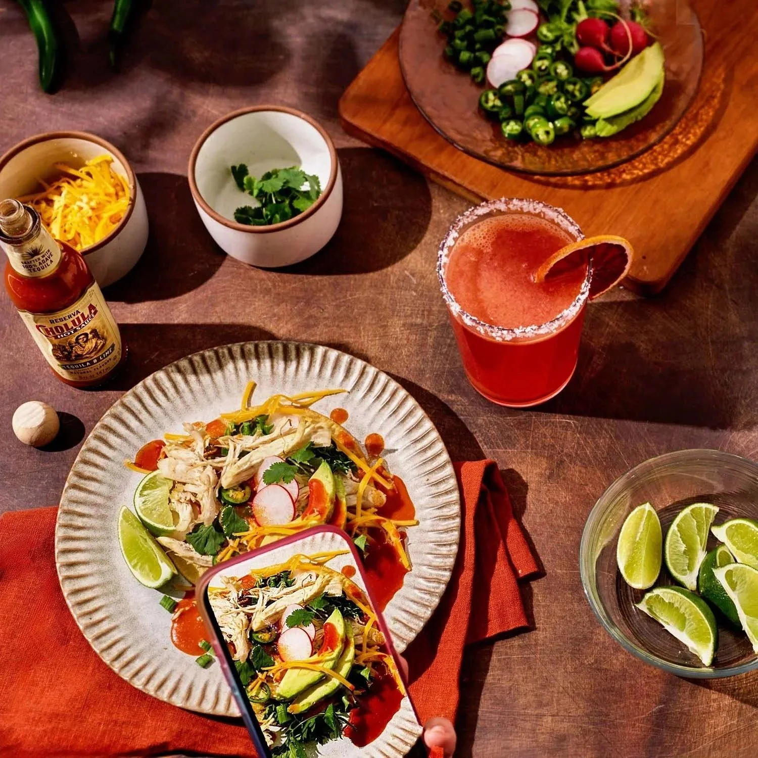 Food styling: chicken taco lunch table