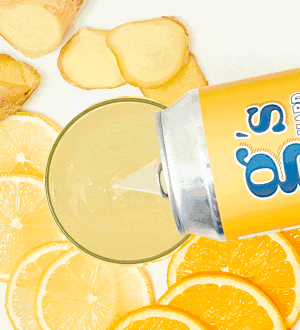 Ginger beer poured over ice with lemons stop motion GIF, CPG beverage video
