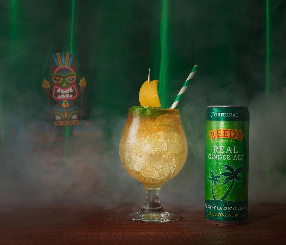 Tiki bar set with smoke and a tiki mask