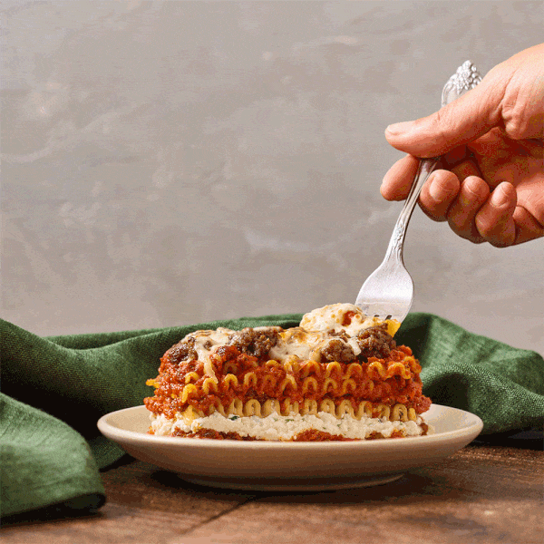 Lasagna cheese pull stop motion GIF, food video