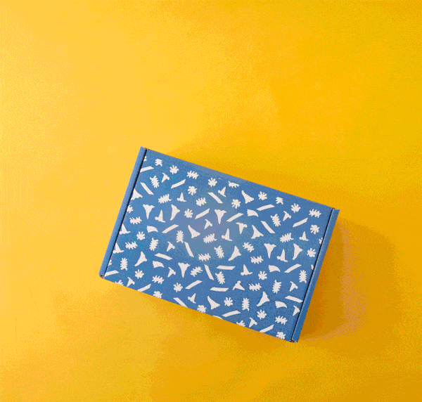 Spoglini pasta gift box unboxing on yellow stop motion GIF, CPG packaging video