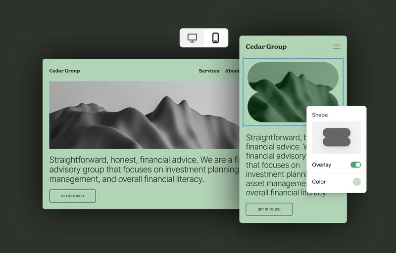 Mobile Overrides in action on a fictional Squarespace website for Cedar Group.