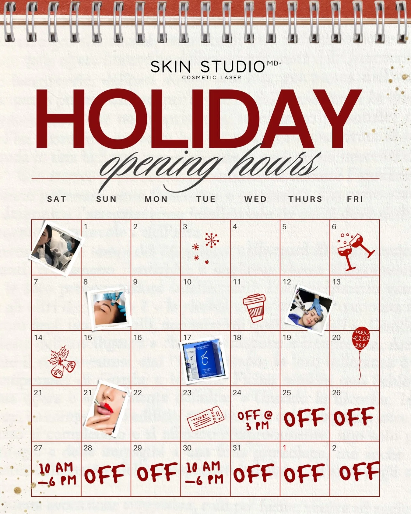 🎄✨ Happy Holidays from everyone at Skin Studio MD+! ✨🎄

We&rsquo;re taking a few days off to spend time with family, eat a little too much, and rest up for the new year!

We&rsquo;ll be back January 3rd, with a few limited spots available on Decemb